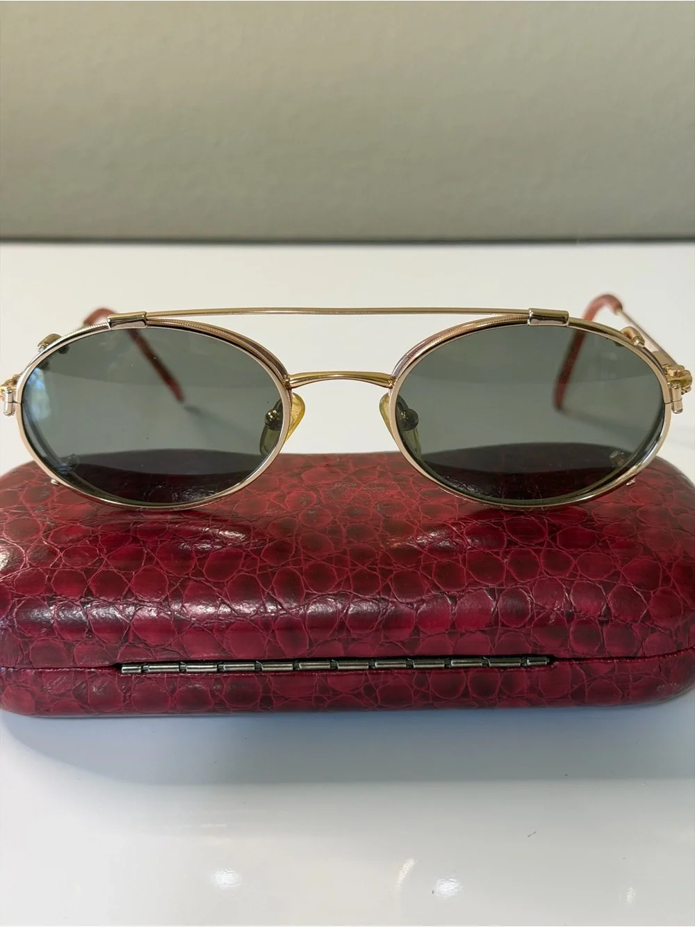 Diane Von Furstenberg Vintage Gold Round Frames with Clip-On Sunglass Lenses